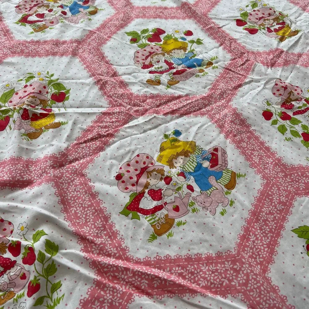 Strawberry Shortcake Vintage Twin Size Comforter Blanket Bedspread pink white
